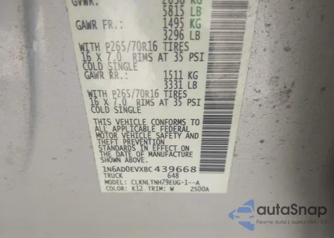 2011 Nissan Frontier Sv из США, поврежденный, VIN 1N6AD0EVXBC439668